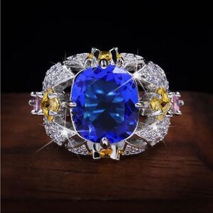 926 Sterling Silver Topaz Pink Yellow Topaz Cocktail Ring Stamped Gift Boxed